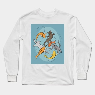 Kittens Swimming With Koi in Pond Long Sleeve T-Shirt